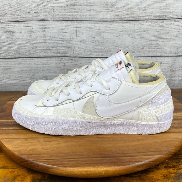 Nike Blazer Low sacai White Patent Leather Sneakers DM6443-100 Mens Shoe Size 15